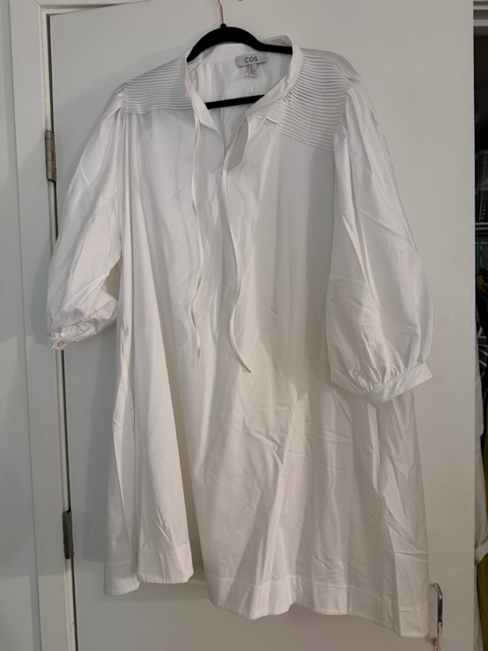 COS White Pintuck Yoke Tie-Front Mini Dress